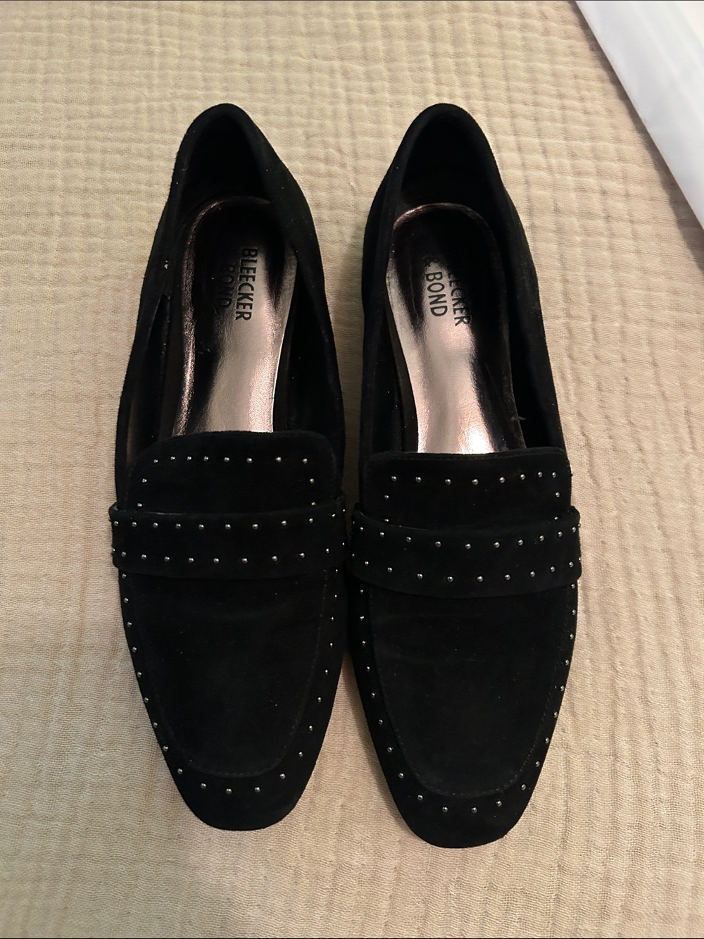 Bleecker Bond Black Arden Suede Studded Loafers for Women Size 7.5